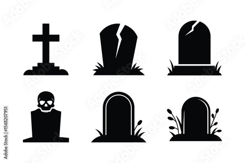 Gravestone Silhouettes With Skull And Cross tombstone graveyard