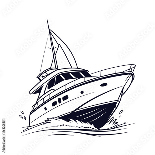 Luxury Yacht Illustration with Ocean Wave Splash – Speed Boat Vector Design .