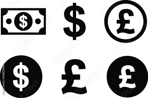 Dollar and Pound Icons Vector Set