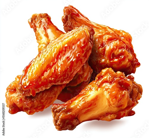 Close-up of several crispy, glazed chicken wings