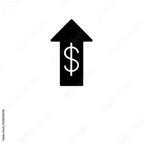 Filled upward arrow icon with dollar showing income increase