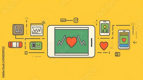 Mobile health applications interconnected with various devices.