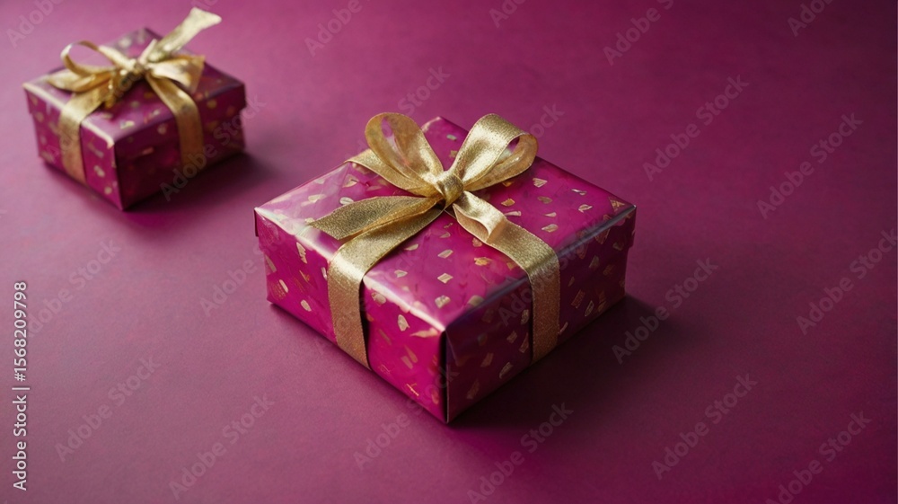 Fototapeta premium A pink box with a green bow on top