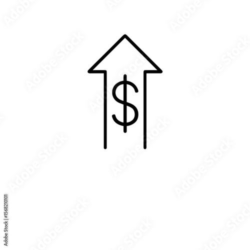 Outline upward arrow icon with dollar showing income increase