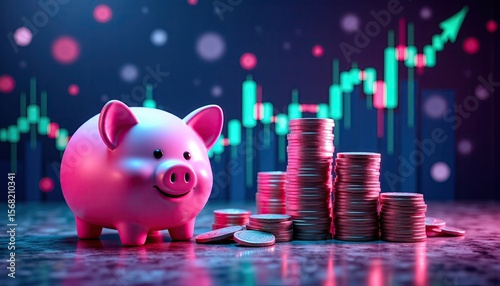 Piggy Bank with Coins Representing Investment Growth and Savings