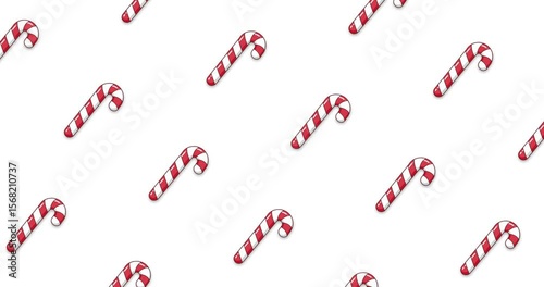 Looping video of red and white Christmas candy canes moving in an intertwined manner on a white background