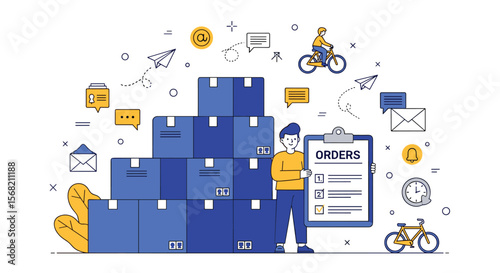 Logistics and supply chain management with delivery and shipping services illustration