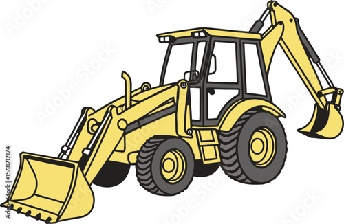 Yellow Backhoe Loader Vector Illustration on Transparent Background