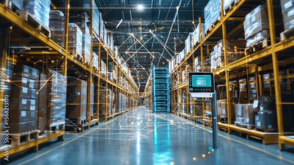 Fototapeta premium High-tech warehouse interior, automated, digitalized