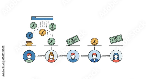 Financial Flow Through Network Participants Illustrating Business Transactions and Capital Distribution