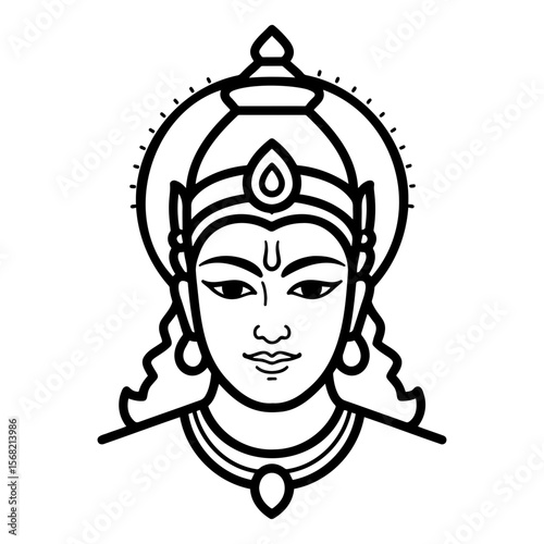 Illustration of Lord Vishnu, the Hindu god of preservation, depicted in a serene frontal view.
