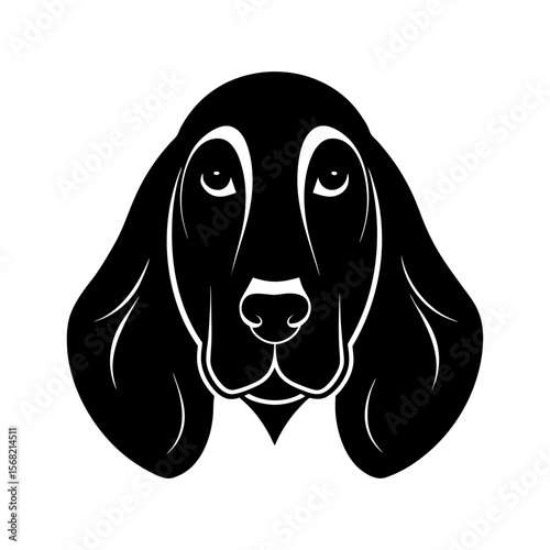 Black silhouette of a basset hound head mascot logo on white background vector illustration