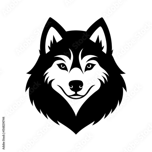 Black silhouette of an alaskan malamute face mascot vector illustration