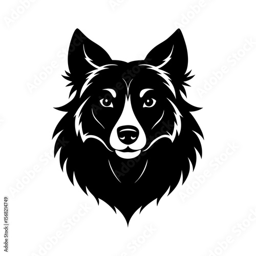 Black silhouette of an australian shepherd head mascot vector illustration