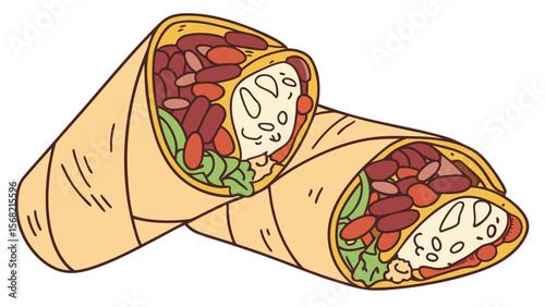 burrito cut in half with  filli