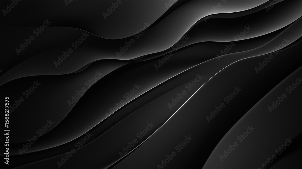 Fototapeta premium Smooth black waves undulate across textured surface, creating hypnotic depth with elegant, minimalist abstract flow.
