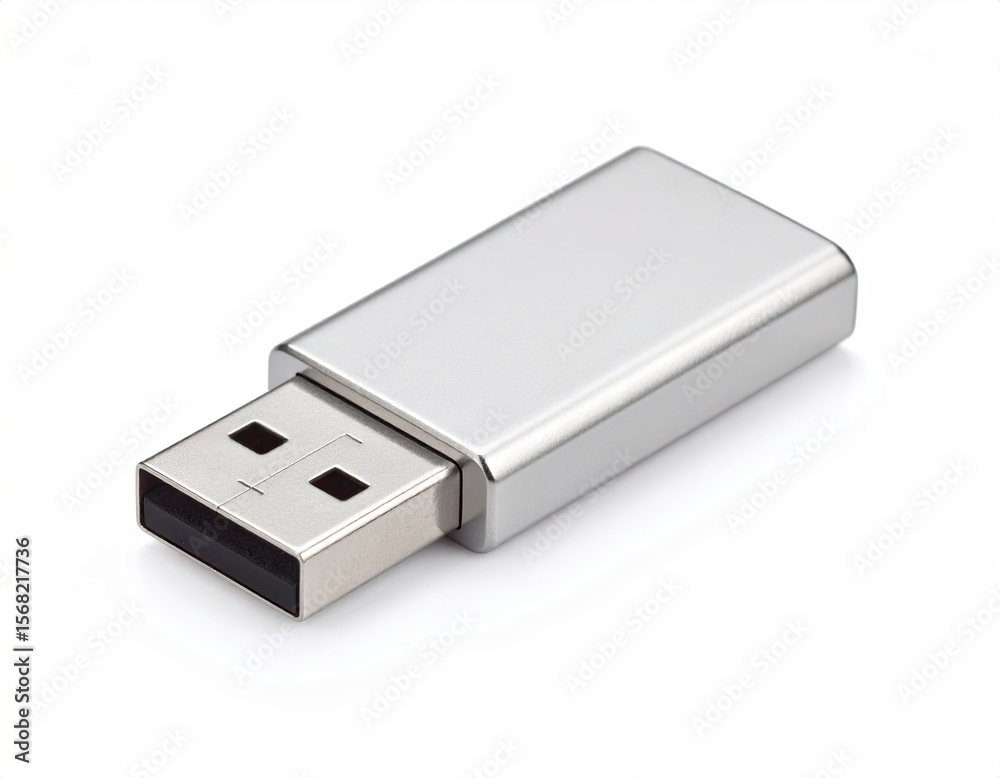 Silver flash drive on white background Silver flash drive on white background