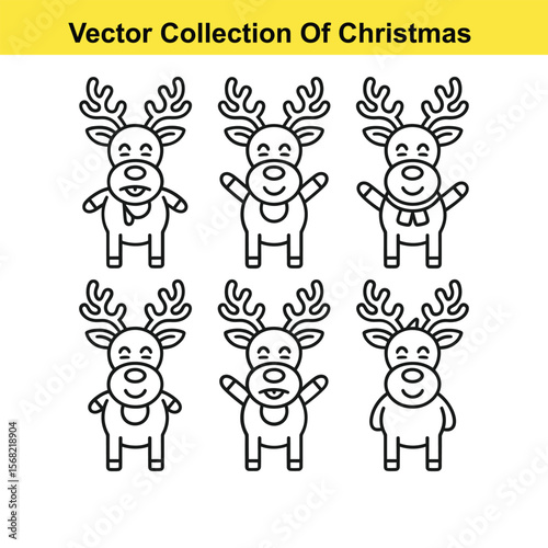 Vector art of a collection of cute reindeer characters for christmas isolated on white background