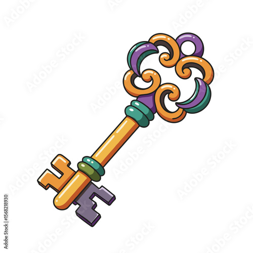 Colorful ornate key with intricate design and decorative elements  