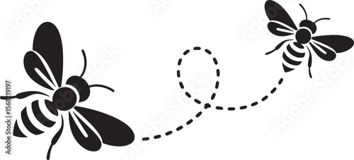 Bees Flying Dotted Trail Honey Icons
