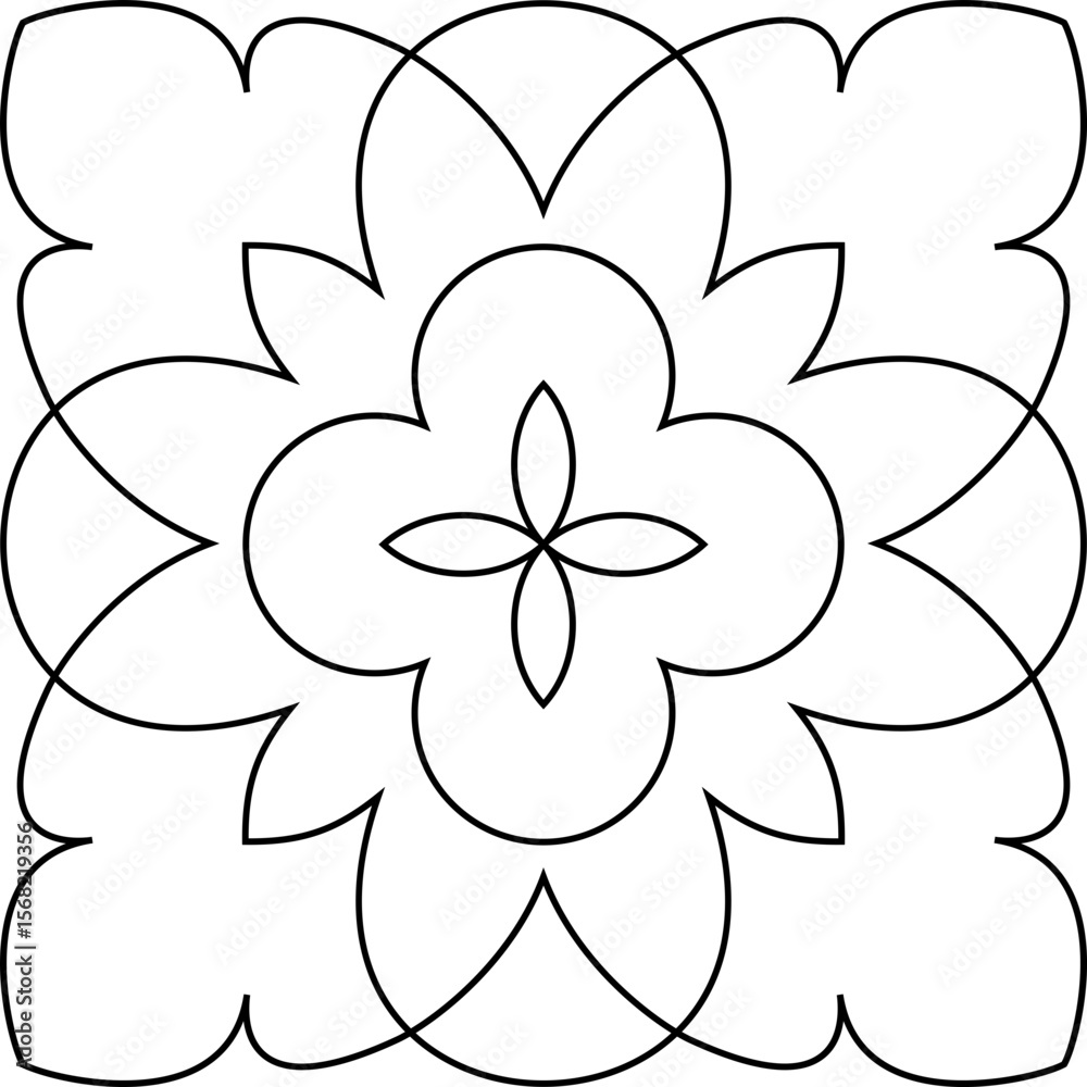 Obraz premium Decorative floral line art motif vector isolated on white background