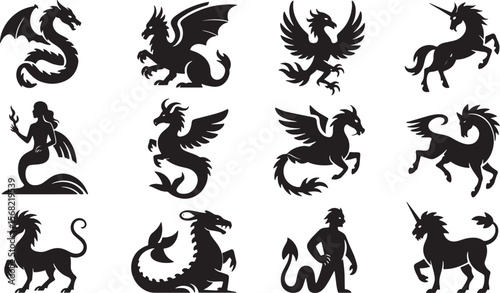 Mythical Dragons Fantasy Creature Silhouettes