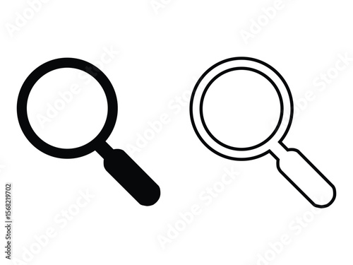 Search vector icon. Magnifying glass symbol, search icon clip art, zoom lens sign, scan search symbol isolated, flat vector icon set. Vector illustration. 