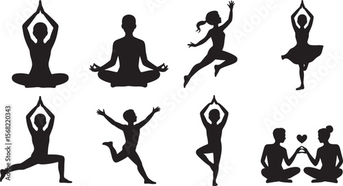  Yoga Meditation Human Poses Silhouettes