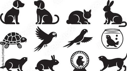 Charming Domestic Pets and Wild Birds Silhouettes
