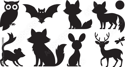 Dynamic Bat and Woodland Animal Silhouettes Set