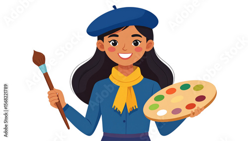 Smiling Young Artist with Paintbrush and Palette