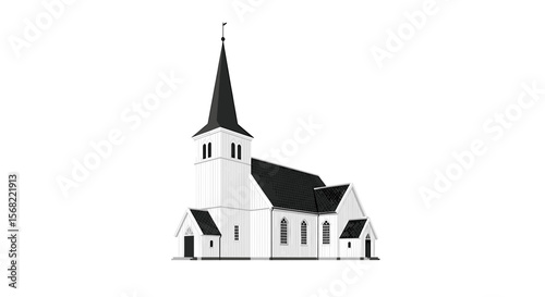 Simple black and white illustration of a European church.