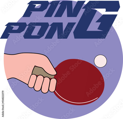 Table tennis tournament banner, champion competition, flat design hand with racket and ball, round background. Decor sports school, ping pong training, sports hobby, active lifestyle