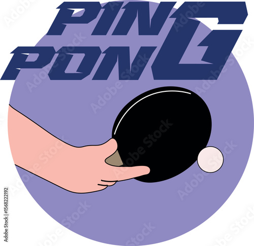 Ping pong illustration, hand holding racket, design for table tennis tournament. Racket sport, poster tennis club, decor store sports, activity, hobby