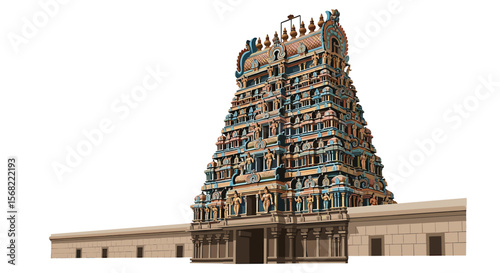 Ornate South Indian temple structure, detailed facade, and tiered gopuram.