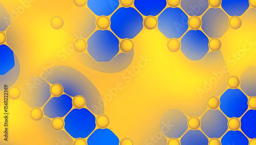 Abstract Molecule Structure: The image reveals an abstract representation of a molecular structure, with a striking combination of vibrant blue and gold hues on a yellow background.