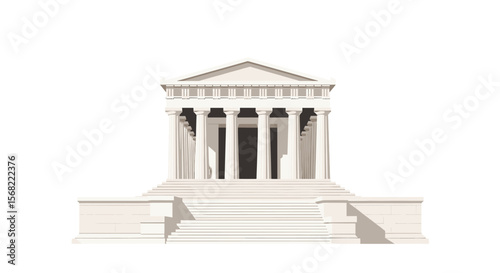A stylized illustration of a classical Greek or Roman temple-like building, front view, with steps and columns.