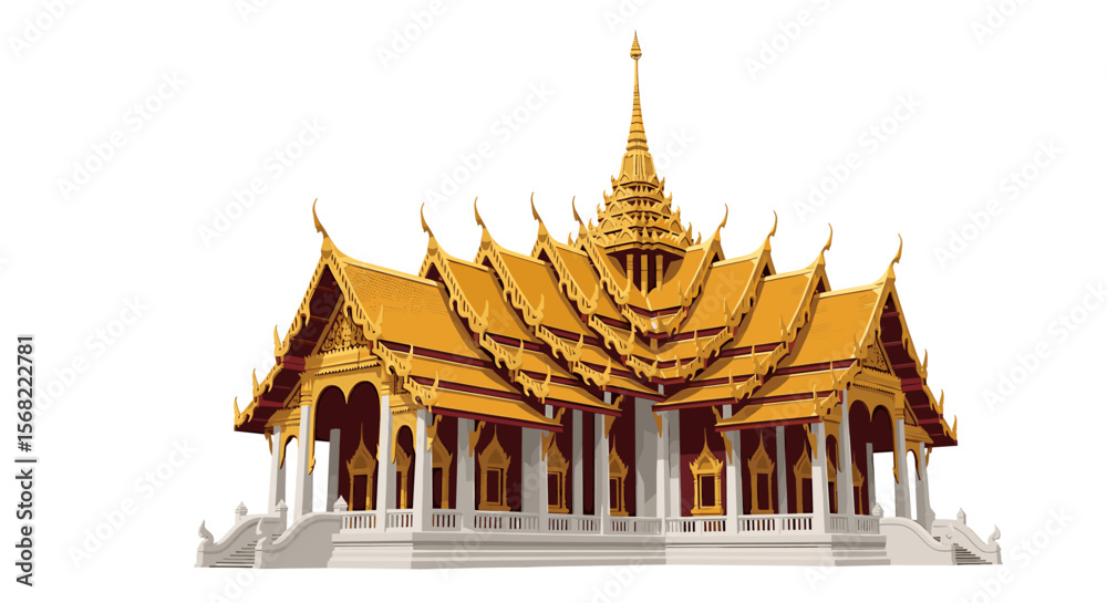 Fototapeta premium Ornate golden Thai temple with intricate details and architectural design.
