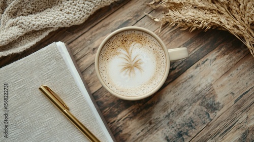 Cozy Coffee Moment With Latte Art and Notebook