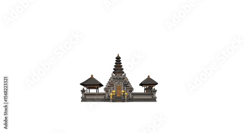 Traditional Balinese temple architecture, detailed rendering, isolated on white.