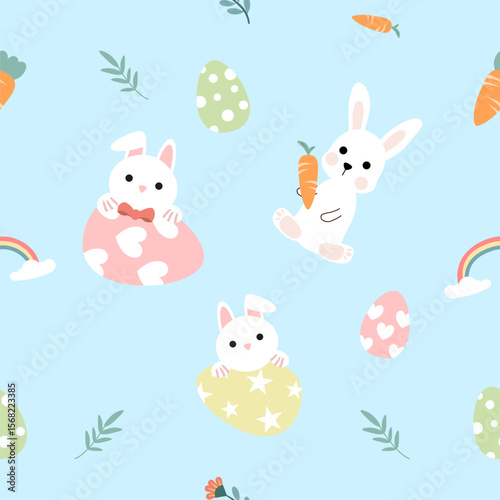 Seamless pattern with art design elements, and colorful Easter eggs.