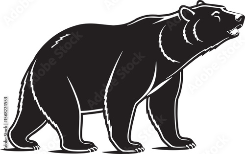 Black and white bear silhouette illustration standing proudly on a white background