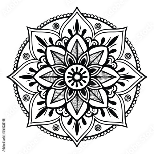 Elegant mandala with intricate petal patterns showcases geometric art and spiritual symbolism