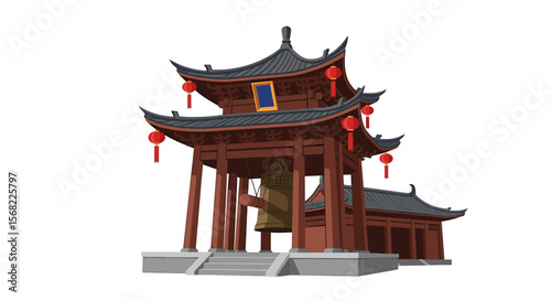 A stylized illustration of a traditional Chinese temple structure, isolated on white.