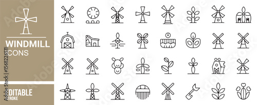 Windmill Symbols for Icons Set, Editable and Scalable for Digital Use