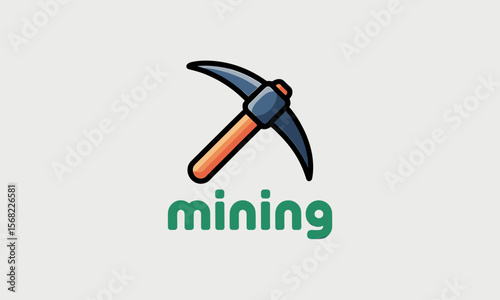 Cartoon Pickaxe Mining Logo Design with Orange Handle