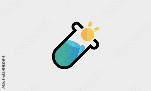 Colorful Laboratory Flask with Sun Symbolizing Scientific Discovery and Energy