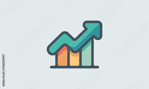 Colorful Growing Trend Graph Icon with Upward Arrow