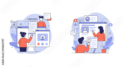 Digital Collaboration and Communication Illustrated with Modern Flat Design