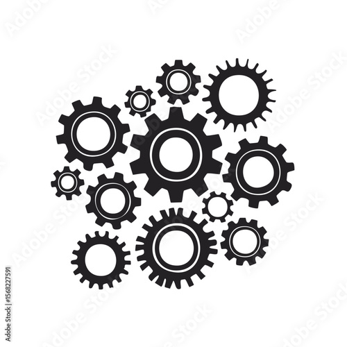 Black interlocking gears vector graphic collection on white background cogwheels mechanical